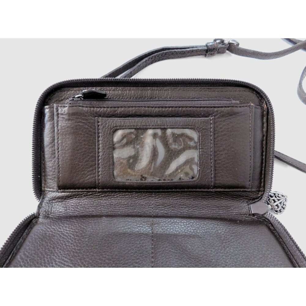 Brighton Cher Zip Wallet Brown Croc Emboss Patent Leather Adj. Removable Strap - Picture 4 of 11